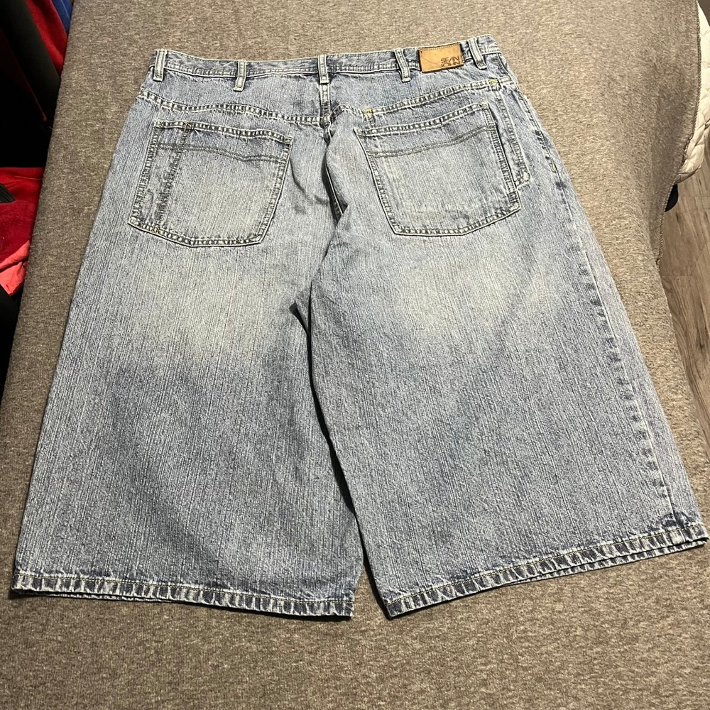 Sean John Mens Baggy Denim Shorts Light Wash Blue Embroidered Y2K Size 38